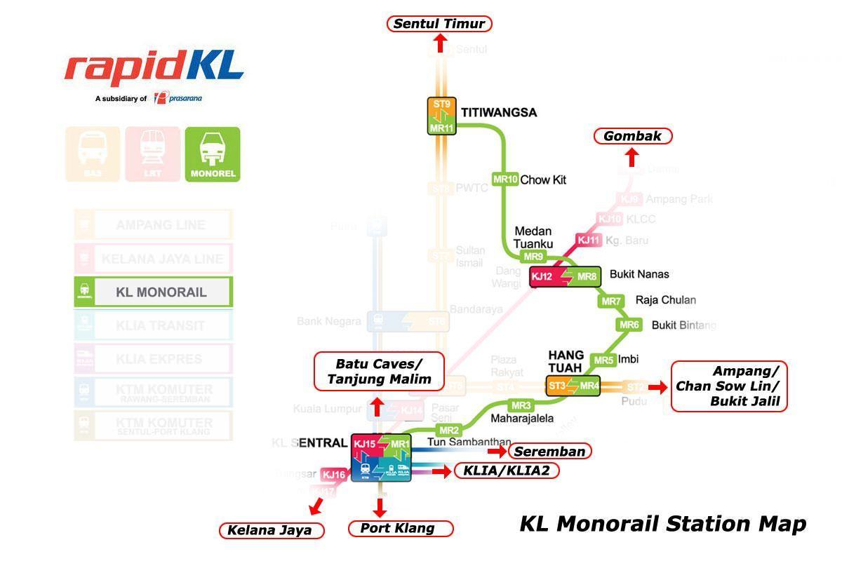 monorail KL երթուղին քարտեզի վրա