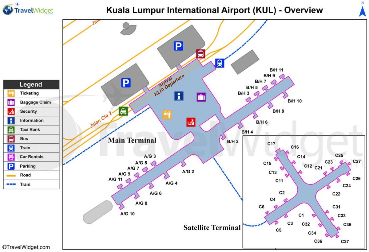 հիմնական օդանավակայան Կուալա-Լումպուր, տերմինալ քարտեզ