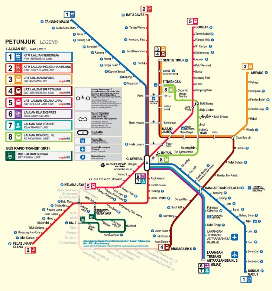 Կուալա Լումպուր LRT քարտեզ 2016